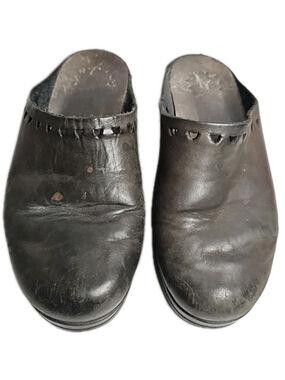 Mephisto Peep Toe Clogs Mules Shoes Black Leather Slip On Platform Size 6 EU 36